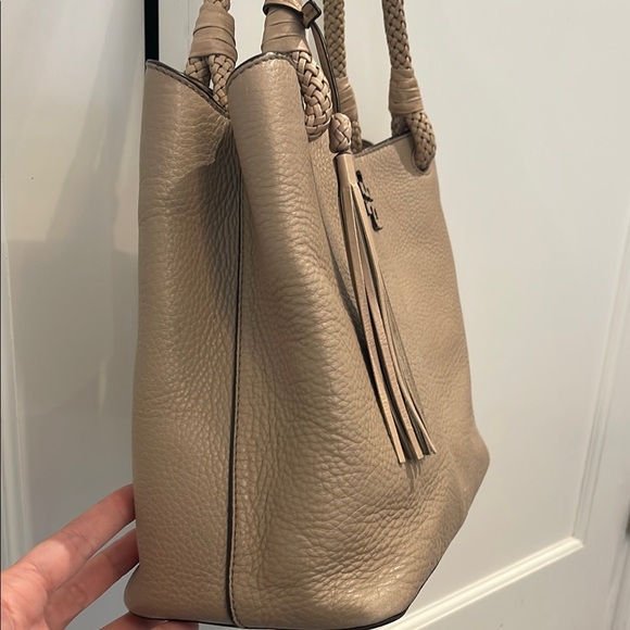 Tory Burch Tan Pebbled Leather Tote with Tassel - Picture 6 of 12